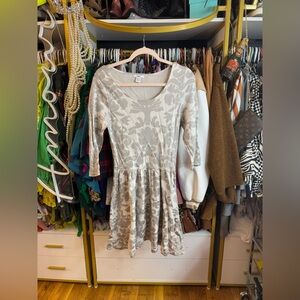 Bar III Gray and Cream Fit & Flare Sweater Dress, Size Large